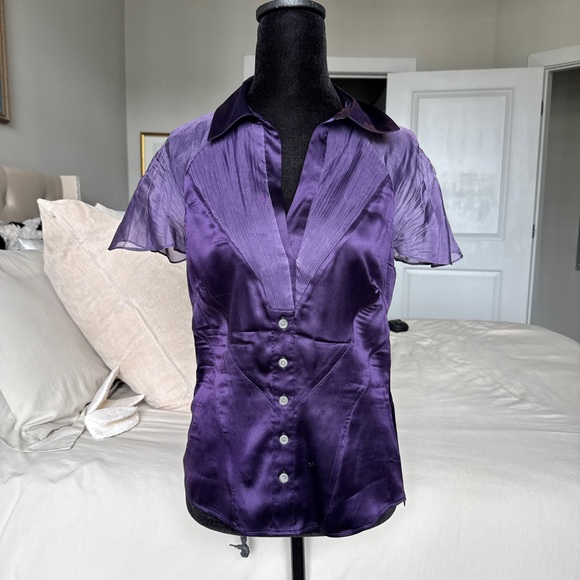 Karen Millen Plum Silk Button-Up Blouse